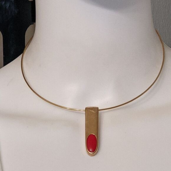 Vintage Jewelry - Vintage red & gold red fingernail polish collar or choker or necklace
